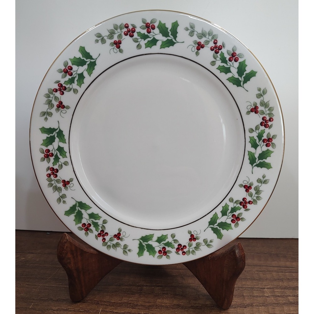 Gibson Everyday Christmas Charm Holly & Berries Gold Rim 7.5" Side Plate